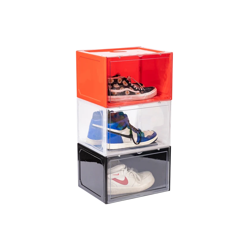 

Amazon Hot Sale High Quality Transparent Shoe Box Stackable Plastic Shoe Display Cabinet Foldable Shoe Box