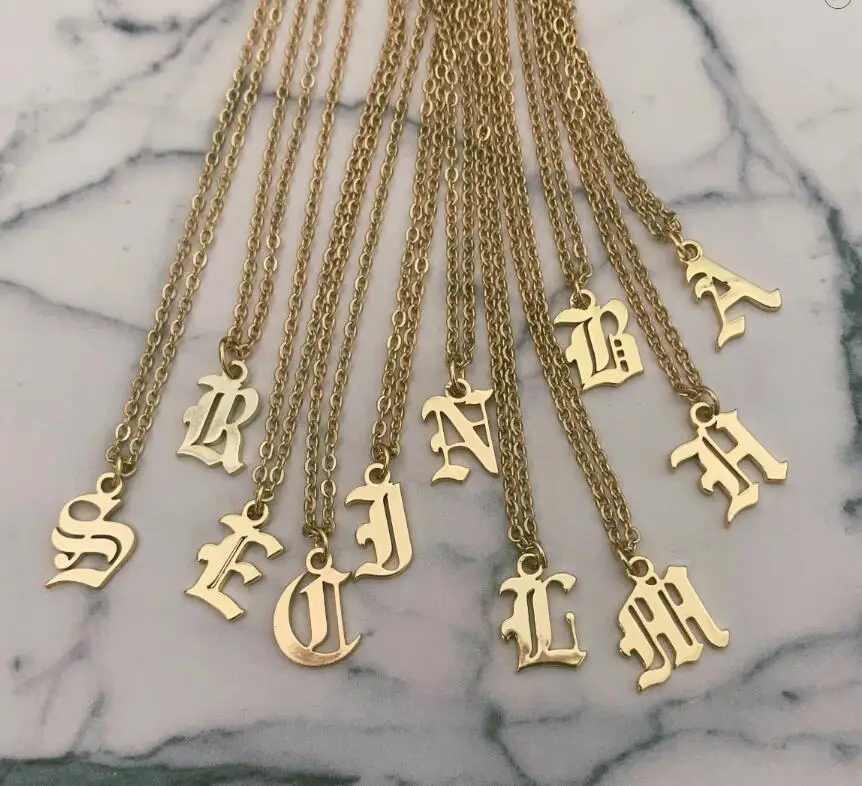 

2021 Beauty Vintage Font Personalized Pendant Old English Necklace for Women Custom Capital Initial A-Z Letter Charm Necklace