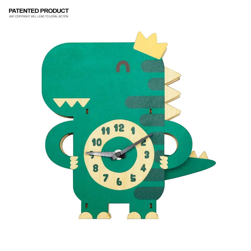 

Fancy design Cartoon Style Dinosaur shape pendulum movement MDF Kids Clock for children room