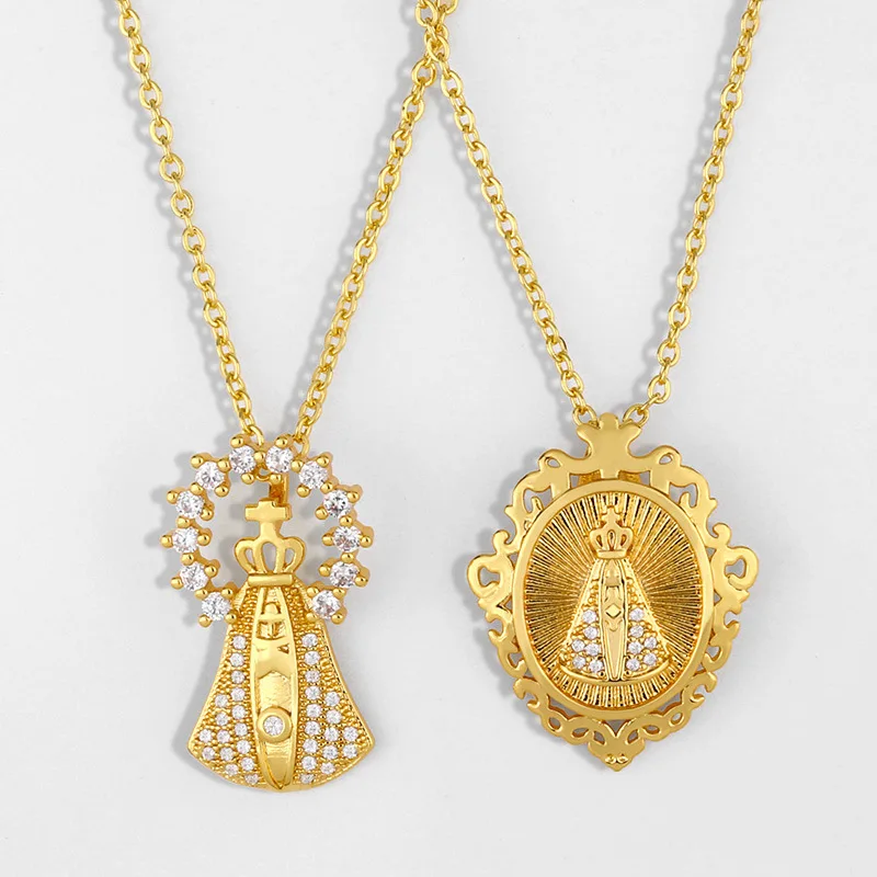 

Creative Rligion Jewelry Diamond Cubic Zirconia CZ Micro Paved Pontifex Crown Cross Pendant Catholicism Necklace, Gold plating