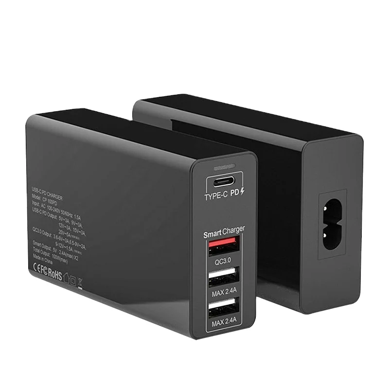 

PUJIMAX High Power Adapter 100W GaN Charger PD Fast USB Phone Chargers QC3.0 Wall USB Type C GaN Charging station, Black