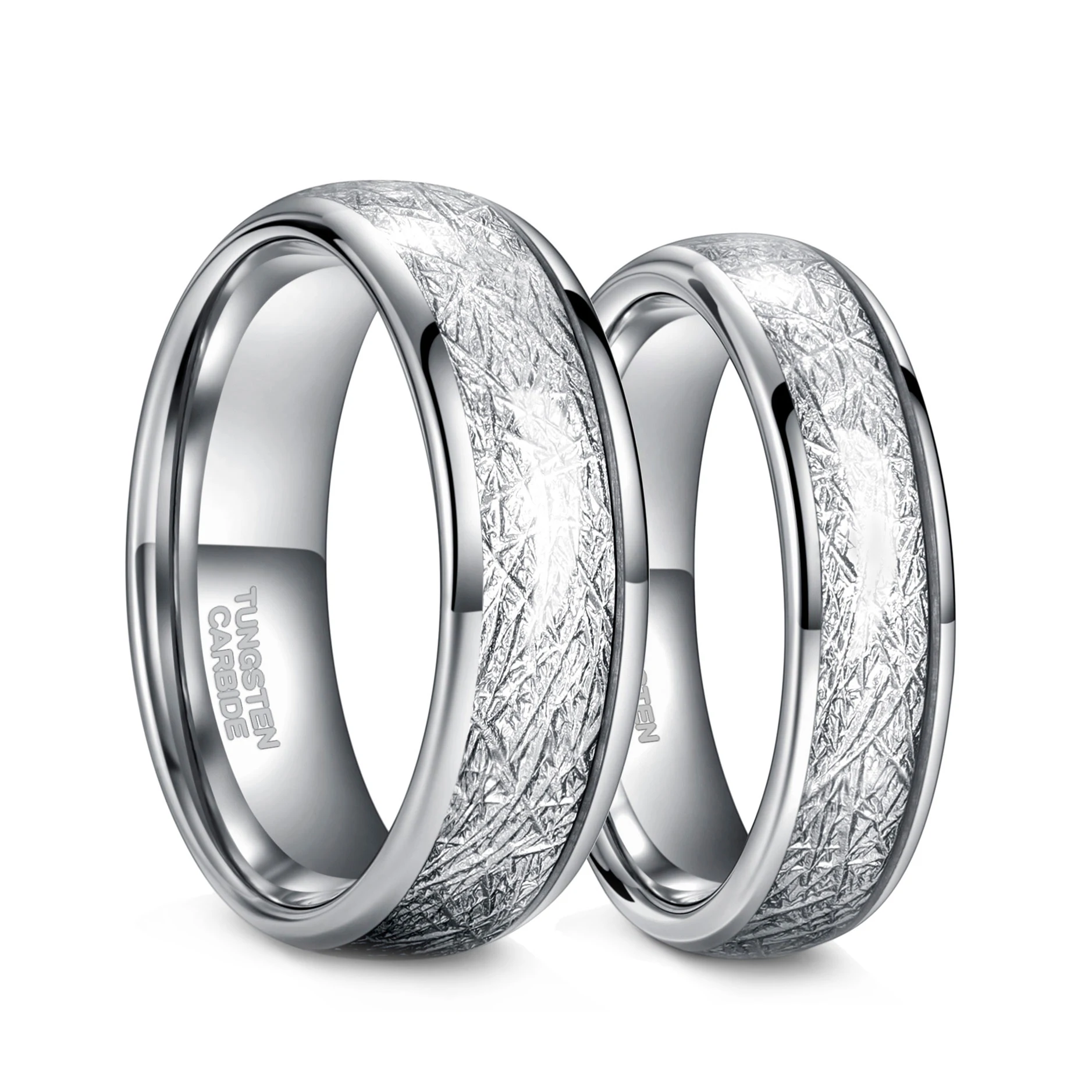OAHLAN Wholesale 4/6/8mm Tungsten Carbide Rings Men Women Dome Polished Meteorite Inlay Ring Wedding Bands Fashion Jewelry