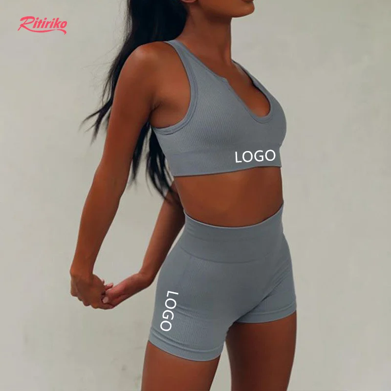 

Oem Athletic Fitness SleeveLess Bra Workout U Neck Bra Training Shorts Seamless Scrunch Butt Leggings Yoga Two Piece Pants Set, Brown, black, gray, light brown, creamy white
