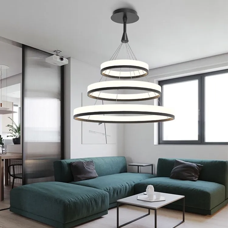 classic led chandelier remote control pendant lamp acrylic household circle led pendant ceiling light fancy lighting decoration