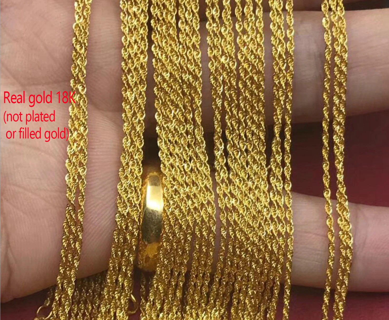 

Pure Gold Jewely 18K Solid Gold Necklace Rose Gold Choke Rope Chain Necklace, Yellow gold/rose gold