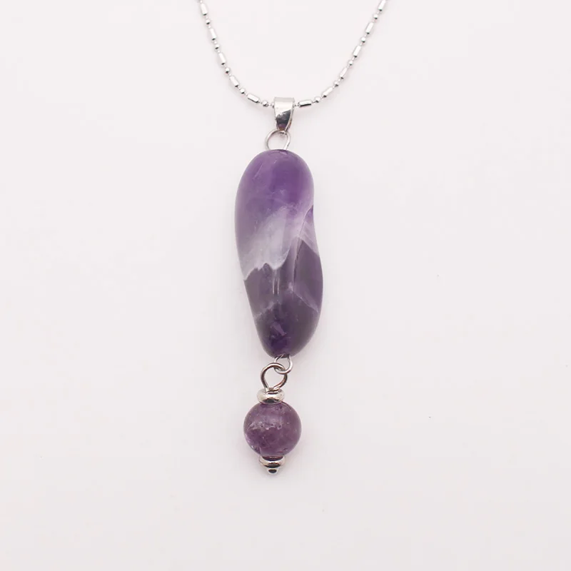 

Pendant Amethyst Necklace Round Irregular Shape Healing Crystal Stone for Women Girls, Purple