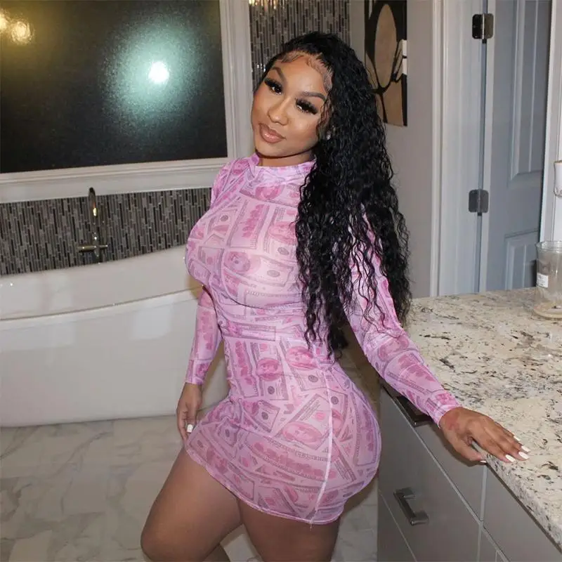 

Cutenova Dollar Pink Mesh Dress Breathable And Cool Dress Casual And Regular Street And Club Wear Women Clothes