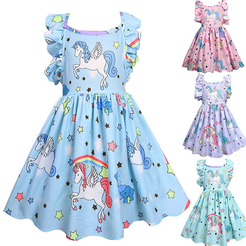 

2022 Summer Girls Dress Butterfly Unicorn Print Kids Dresses Baby Girls Princess Dress Party Clothes Sleeveless Birthday Dresses