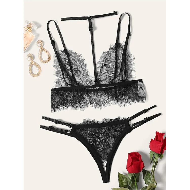 

NY-1030 New Amazon Hot Sales Women 2 Piece Set Lace Lingerie Sexy Transparent