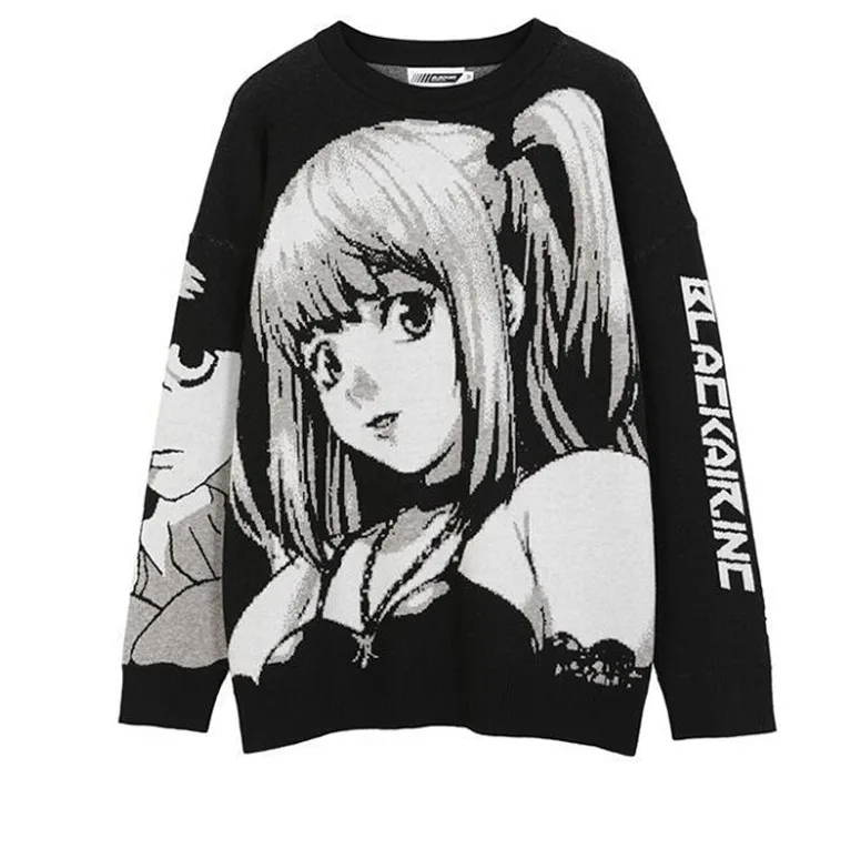 

Anime Girl Knitted Sweater Men Hip Hop Streetwear Sweaters Vintage Pullover Women 2021 Japanese Tops Spring Pullover, As shown