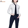 In stock wholesale high quality fashion new women slim solid color stand collar strap long sleeve custom ladies shirt blouse