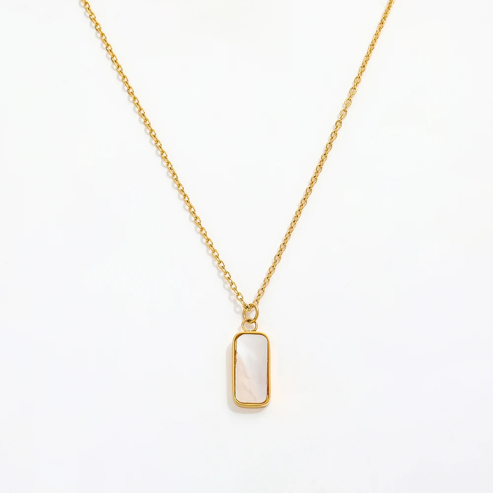 Joolim Jewelry 18K Gold Plated Rectangle Shell Pendant Choker Necklace Stainless Steel Jewelry Wholesale