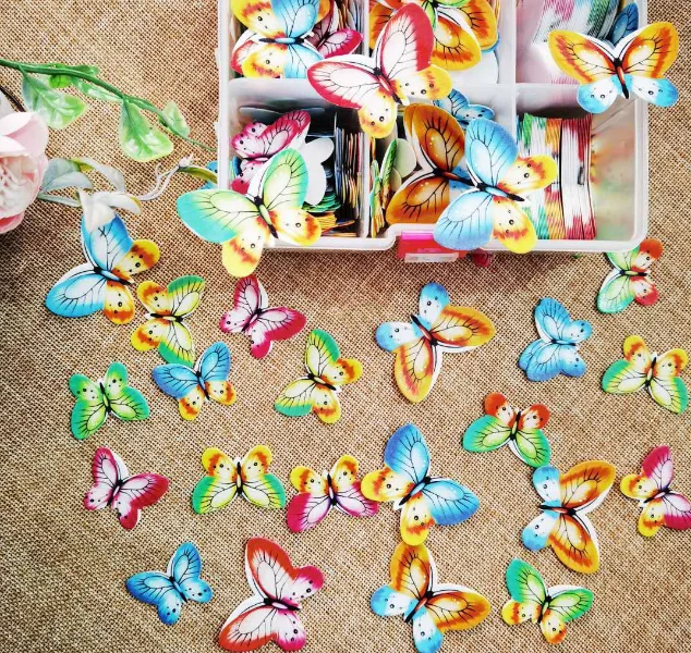 Food Grade Customize Logo Kangkai Cake Supplier Cake Ornament Edible Glutinous Wafer Rice Paper Butterfly for Cake Decorations