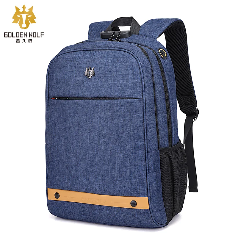 

Golden Wolf 2020 New Arrival OEM ODM Custom Logo Black mens Backpack Laptop Business Mochilas Laptop Back Pack Rucksack