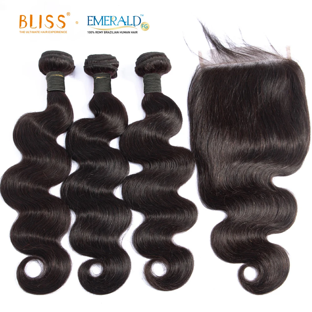 

Bliss Emerald 3+1 Body Wave 100% Unprocessed Brazilian Human Hair 3 Bundles with Lace Closure