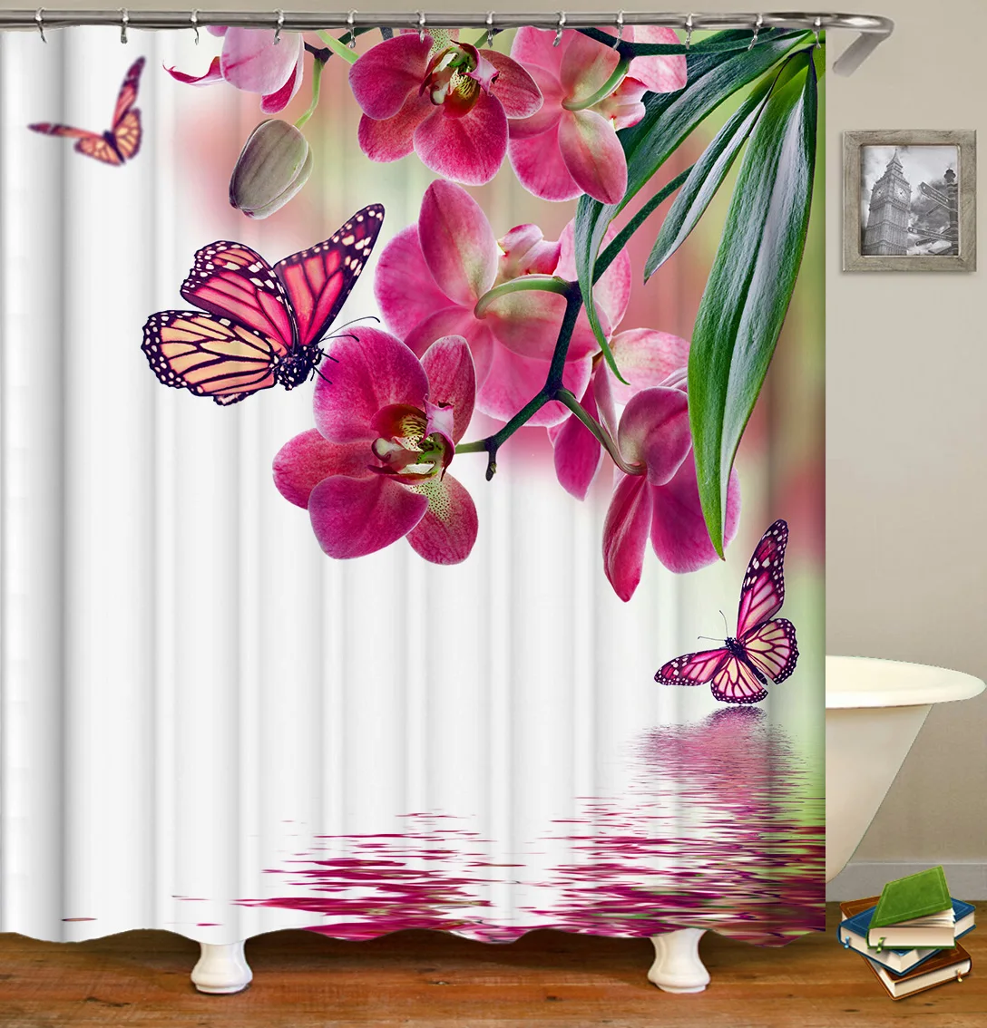 

Drop Shipping Colorful Flower Floral Shower Curtains Frabic Waterproof Polyester Bath Curtain With Hooks 180x180cm/