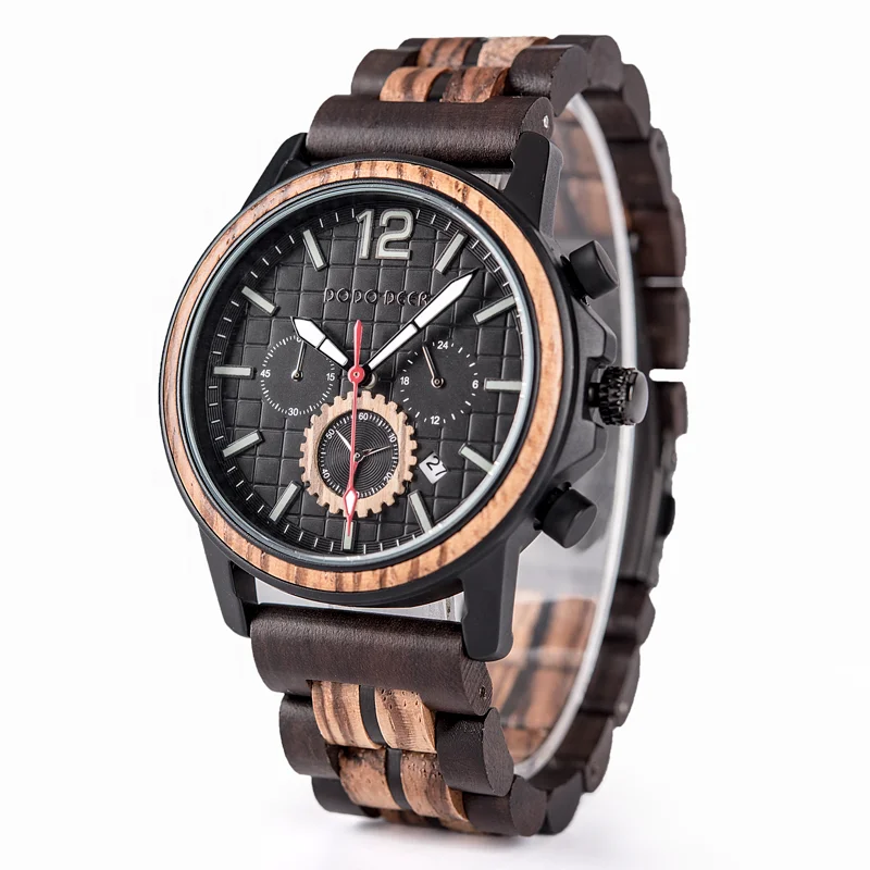 

2020 DODO DEER China Manufacturer Fashion Luxury Ebony Wooden Auto Date Chronograph Handcraft Watches Men Wood Watch