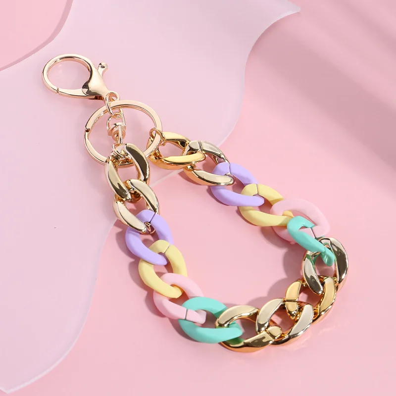 

Fashion Designer Rainbow Color Acrylic Chain Link Bracelet Keychain, 4 colors