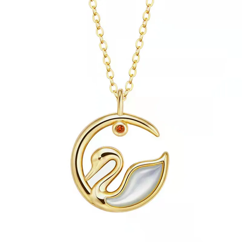 

Certified Jewelry 18K Gold With Diamond Swan Pendant Au750 Color Gold Temperament Clavicle Chain Water Shell Gold Wholesale