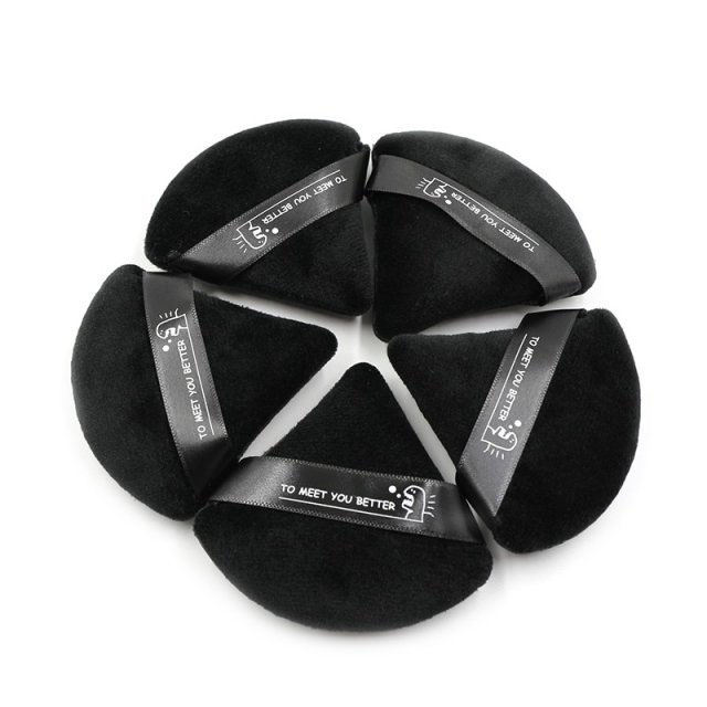 

Wholesale Custom Black Triangle Makeup Loose Powder Cotton Puff Triangle with Ribbon, Standard color or customized