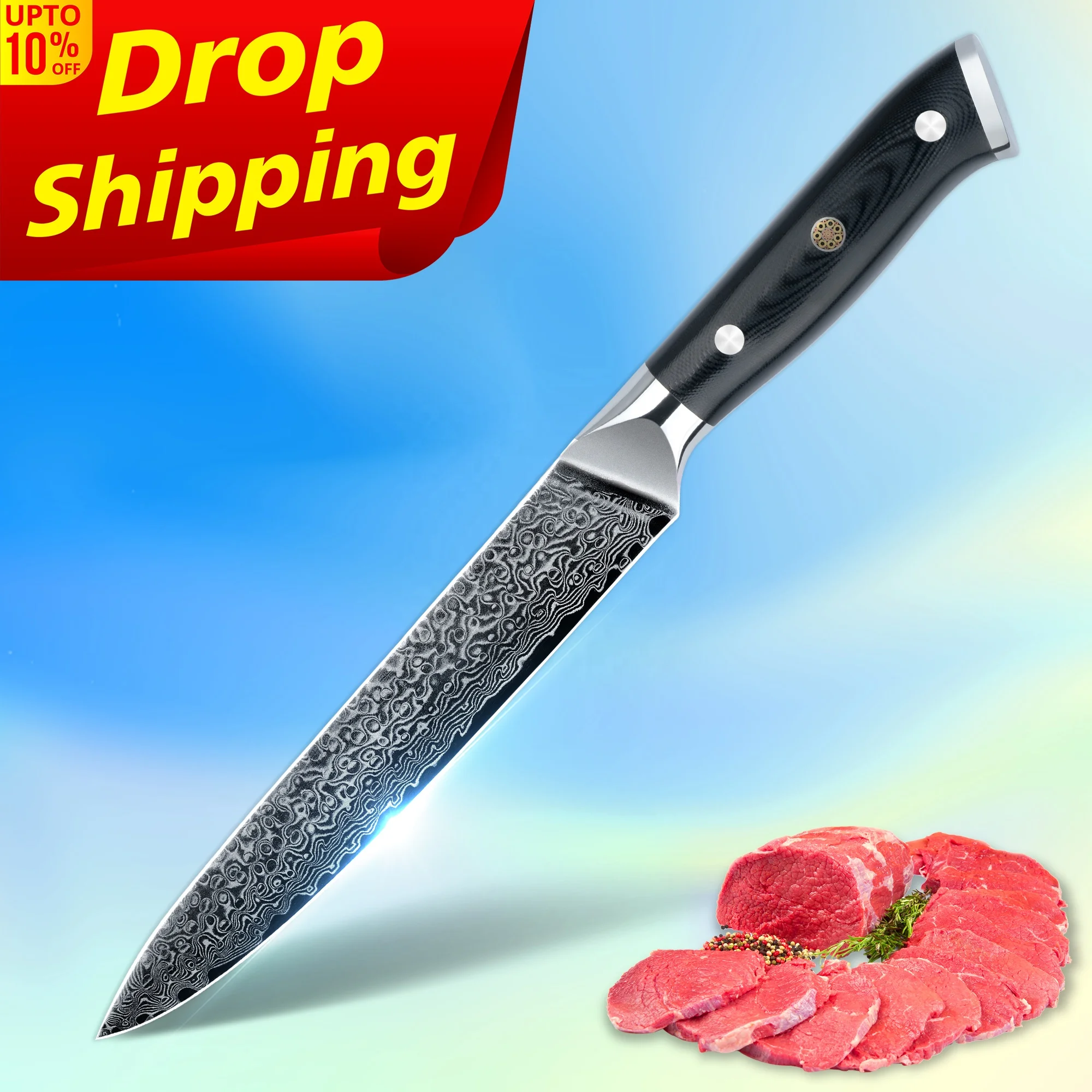 

10% off SkyCook 8 Inch carving knives slicing knife damascus carve knife with Black G10 Handle, Customized color