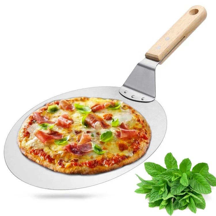 

Wooden Handle Pizza Shovel Stainless Steel Wheel Knife Cake Safety Transfer Device Three Piece Triangular Cake Shovel