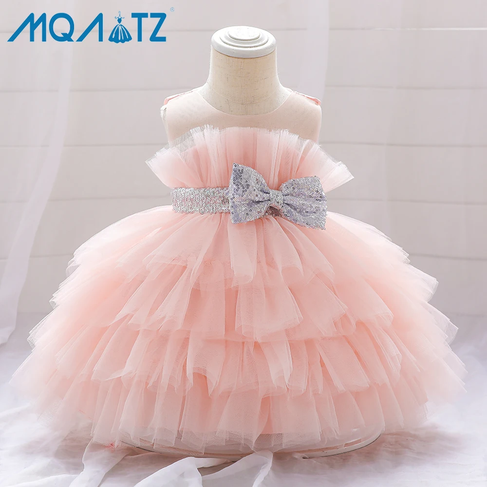 

MQATZ New Arrivals Bow Sequin Sleeveless Layered Girl Dress Party Birthday Wedding Princess For Baby Girls Kids L2103