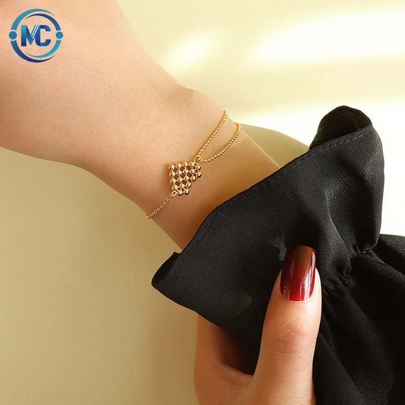 

2021 Double Chain steel ball bracelet Adjustable Size Gold Plated Heart Pendant Bracelets For Women, As picture