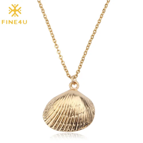 

Boho fashion 2022 women stainless steel gold plated ocean sea shell cowrie pendant seashell necklace