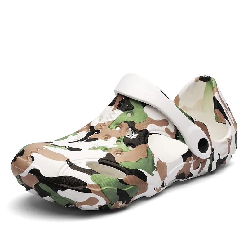 

Trendy Anti Skid Beach Shoes Men New Summer Cave Shoes Dual Purpose Camouflage Soft Soled Clogs, As picture