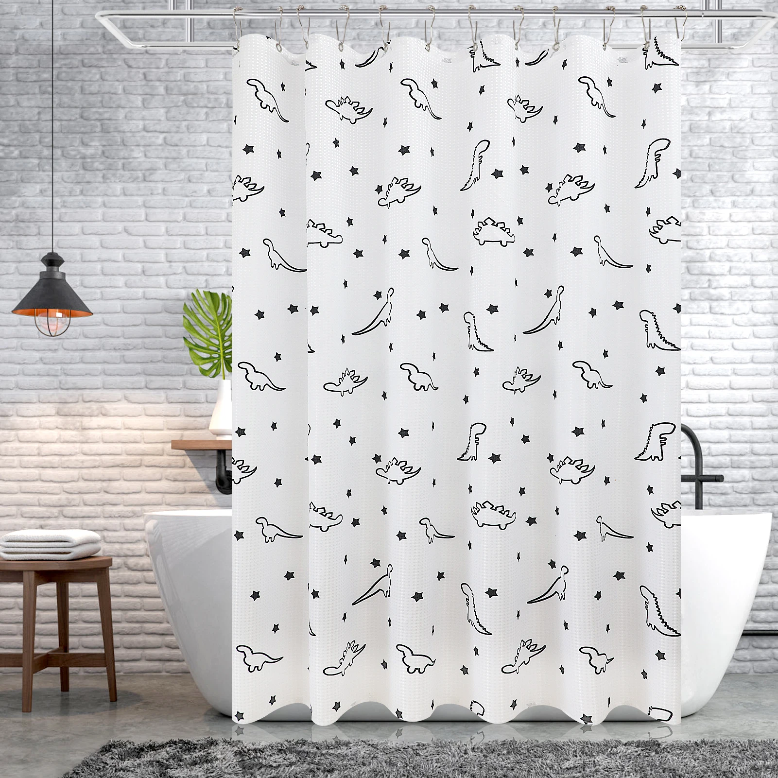 

72Inch White Dinosaur Shower Curtain Waterproof Fabric Shower Curtains Bathroom Curtain Decor, As color card