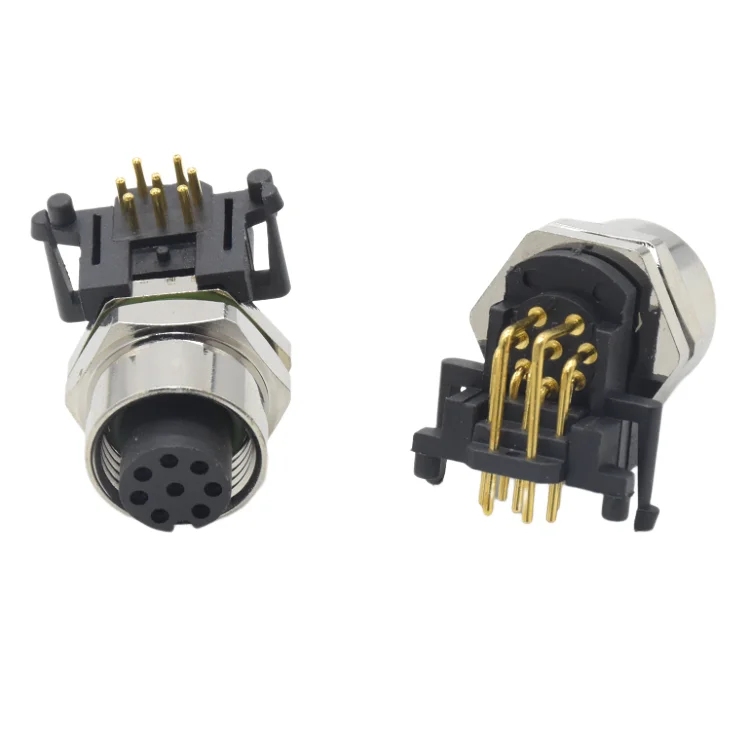 

IP67 90 Degree PCB Contact A Coded Connector Supplier 8 Pin Female M12 Panel Mount Connector M12 Angled Socket