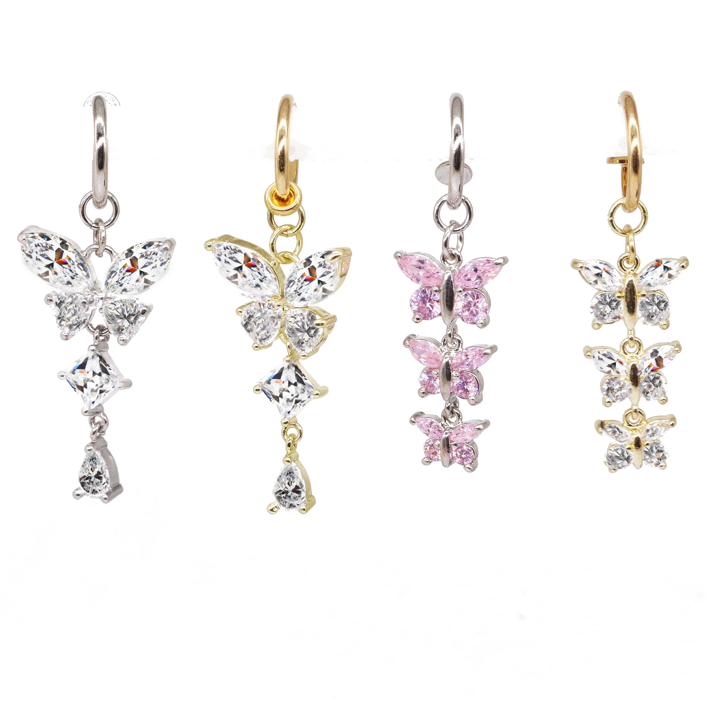 

Gaby hot sale non piercing butterfly dangling belly ring clip on belly ring body jewelry, Colorful