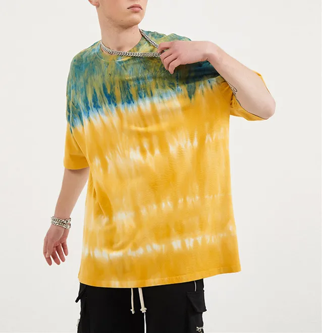 

High Workmanship Double Color Tie Dye Loose Short Sleeve T-shirt for Men, Accept customized colours