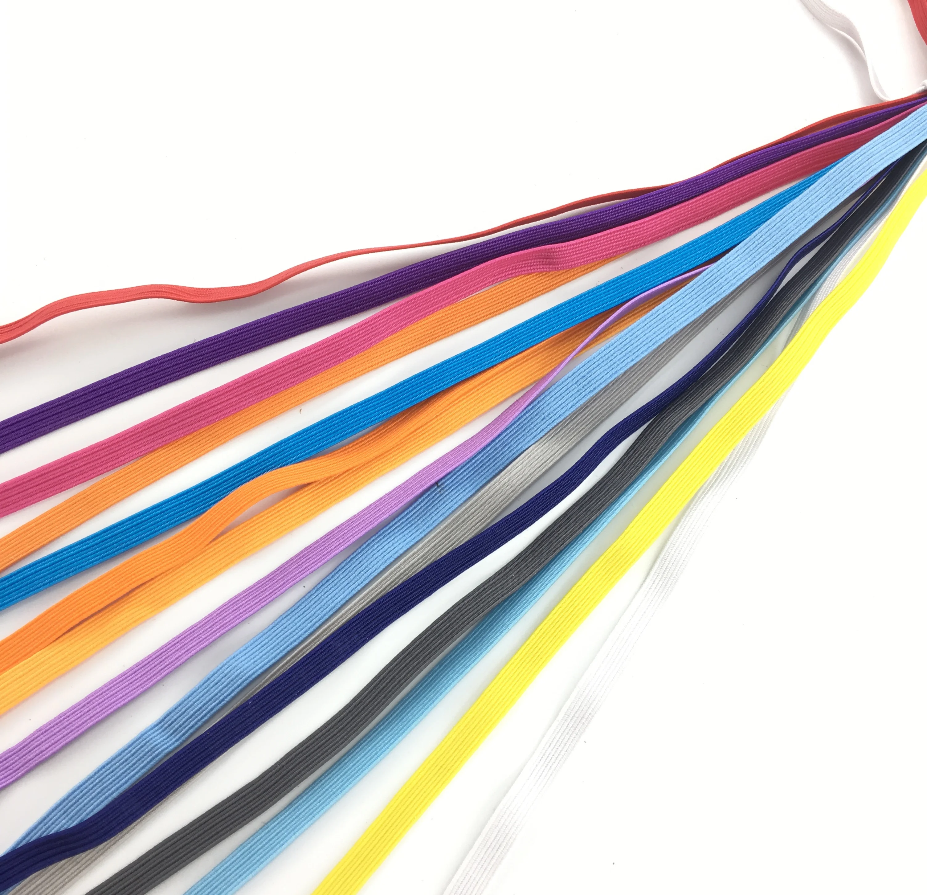 

Webbing 3mm 5mm 6mm 8mm 10mm 12mm Multi-color Elastic hair band Knitted Textile Flat Braided Elastic Band, Accept customized