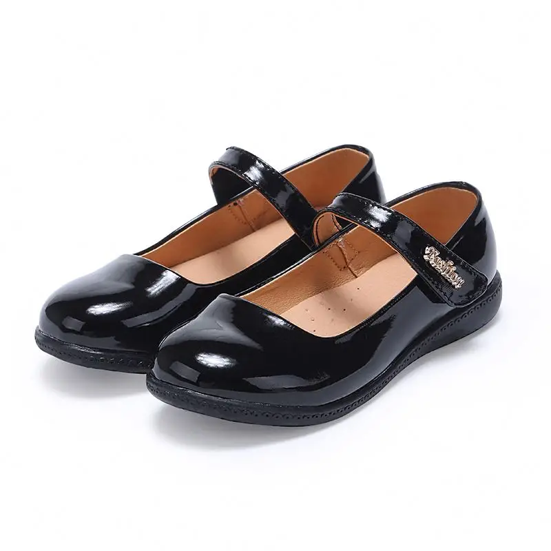 

Factory kids girl black leather school dress shoes withe casual shoes