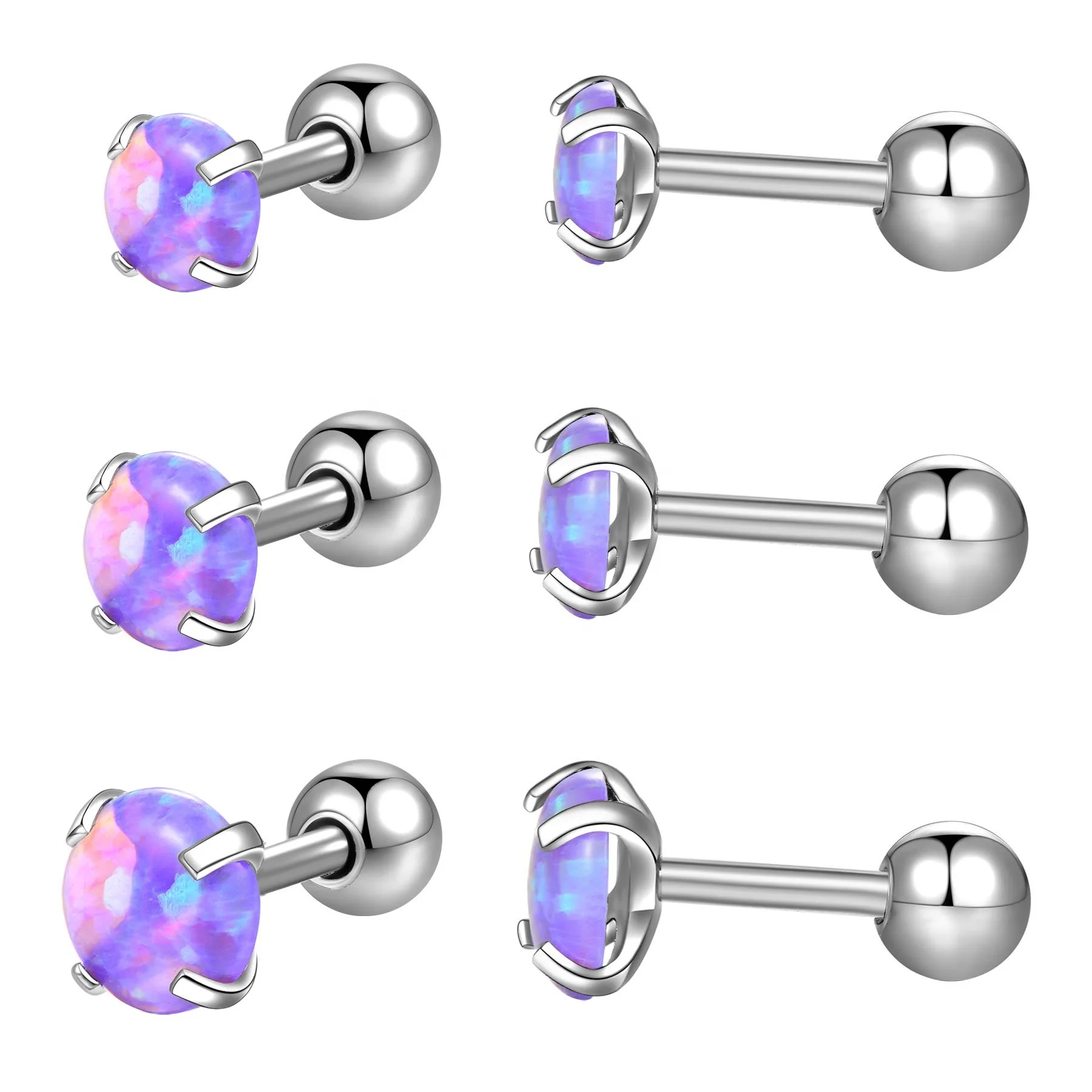 

Real Opal 16g 316l Surgical Stainless Steel Cartilage Earrings Studs Set Forward Helix Piercing Jewellery Cartlidge Earrings, White ,pink, blue, green, purple