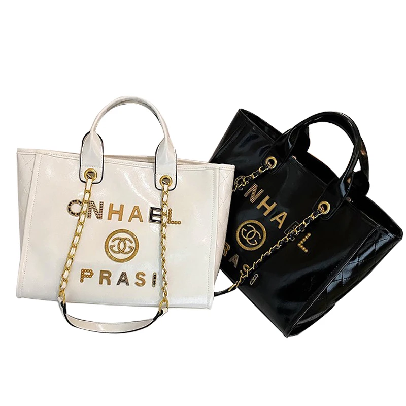 

Famous Brand Waterproof PU Women Shopping Luxury Tote Bag Wallet Young Lady Casual Designer Handbag, Black&white