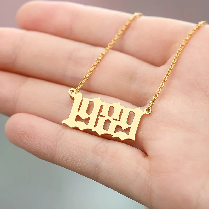 

Go Party 2020 Hot 304 Stainless Steel Chain Gold Plated Pendant Birth Year Necklace