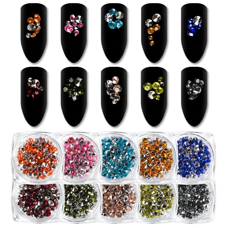 

1 Box 2.5/3/3.5mm Colorful Nail Rhinestone Mixed Size 3D Crystal Nail Decoration, 10 colors for chosen