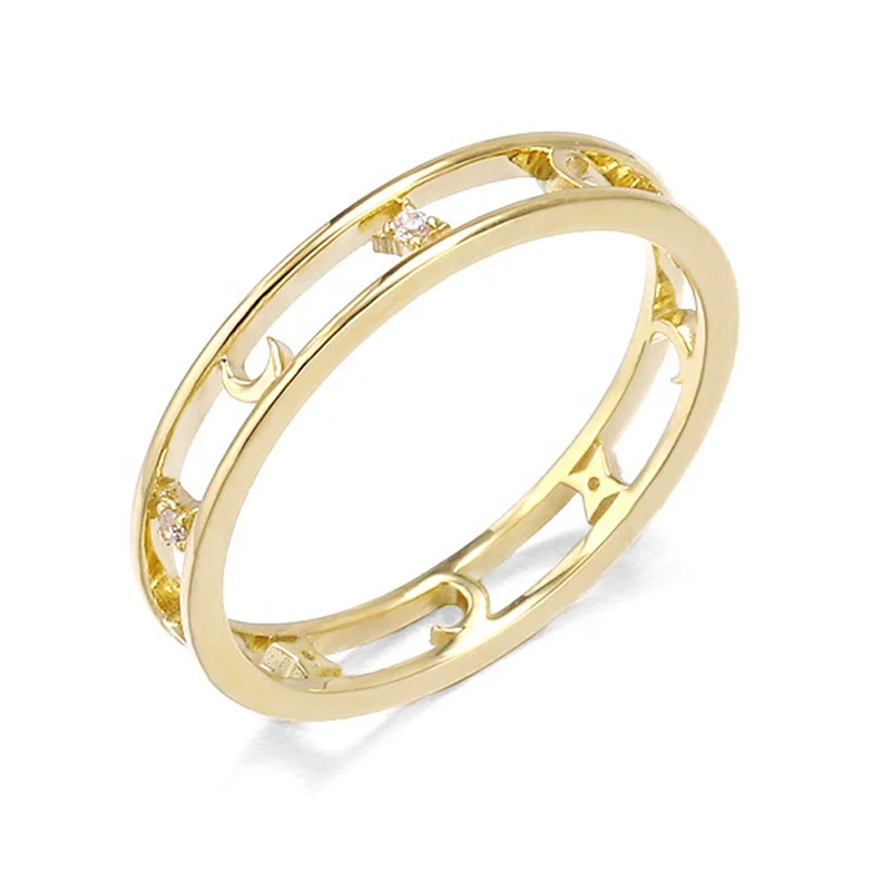 

HYH 9K jewelry design retro luxury real gold star moon lines ring 9k ring, 9k gold