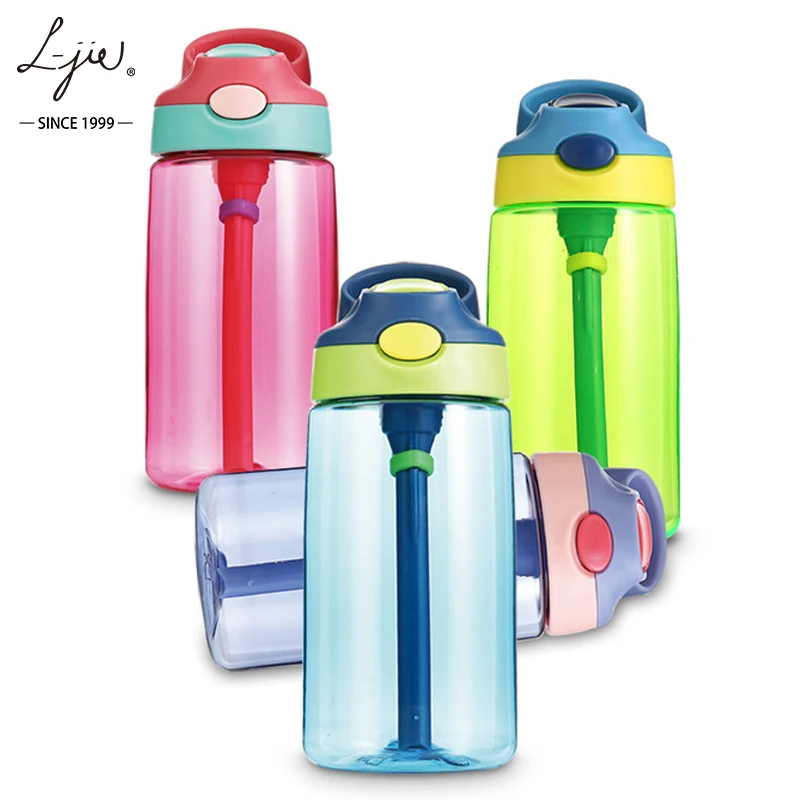 

480ml Tritan Water Bottle With Silicone Straw Lid BPA Free Water Bottle For School Kids Custom Logo Cute Children' Bottles, 4 kinds color