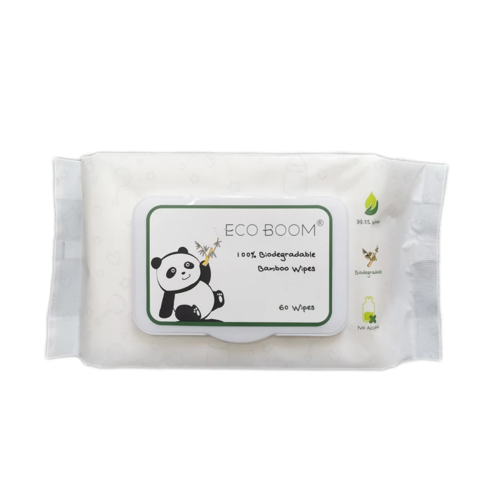 

ECO BOOM eco friendly biodegradable organic plant based bamboo disposable toilet wet tissue baby water wipes, Natural color