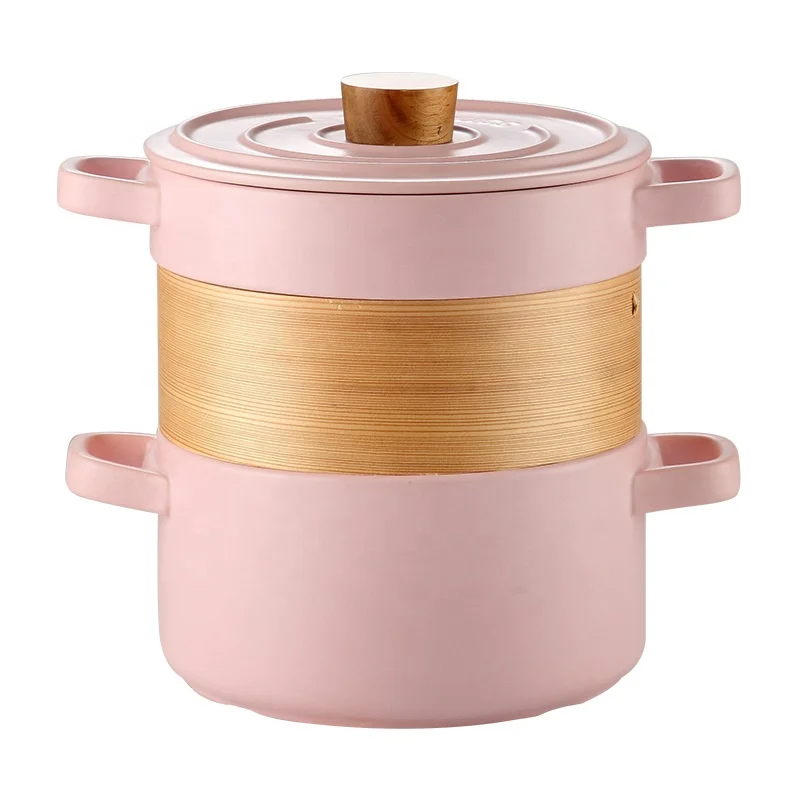 

New Chinese high temperature ceramic steamer casserole home multifunctional casserole casserole soup porridge shallow pot, Pink / green/black/white