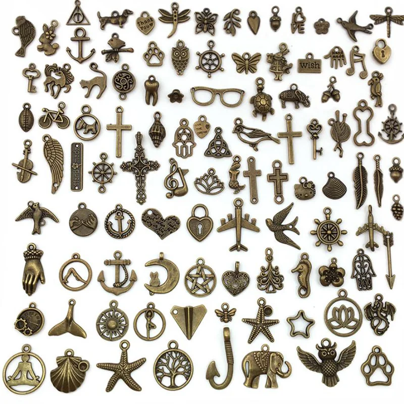 

100pcs Mixed Antique Bronze Anchor designer charms for diy bracelet