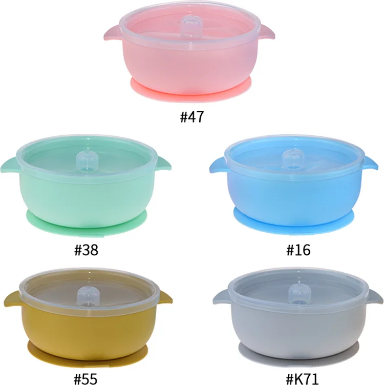 

cute design custiom feeding baby silicone bowl and spoon suction with lid for kids