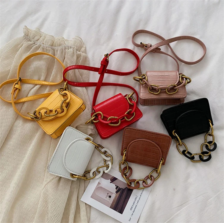 

Acrylic Chain Handbags Luxury Pu Leather Female Crossbody Bag Single Shoulder Mini Messenger Bag