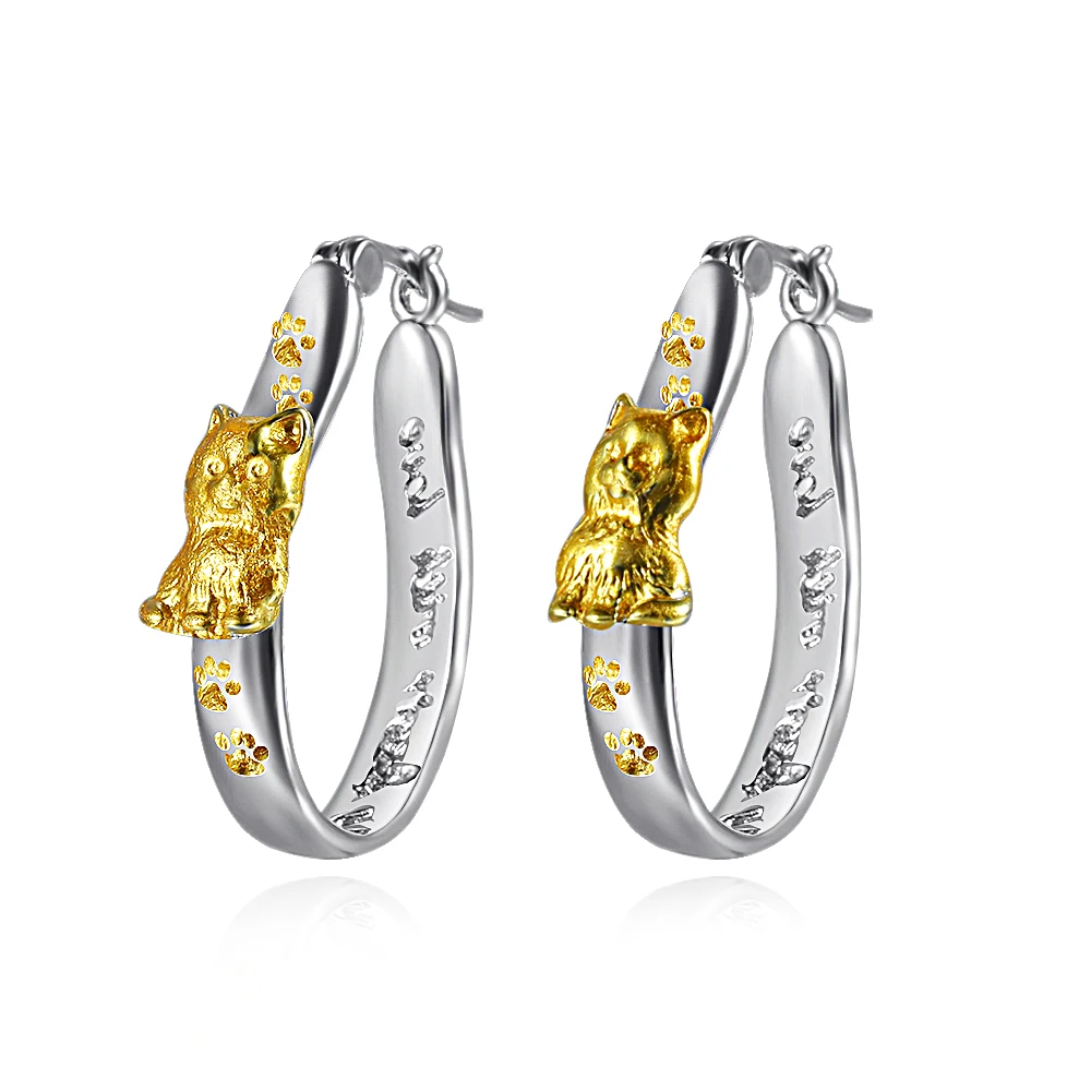 

Fashion Jewelry Silver Plated Geometric Earring Gold Cat Hoop Earring For Girls