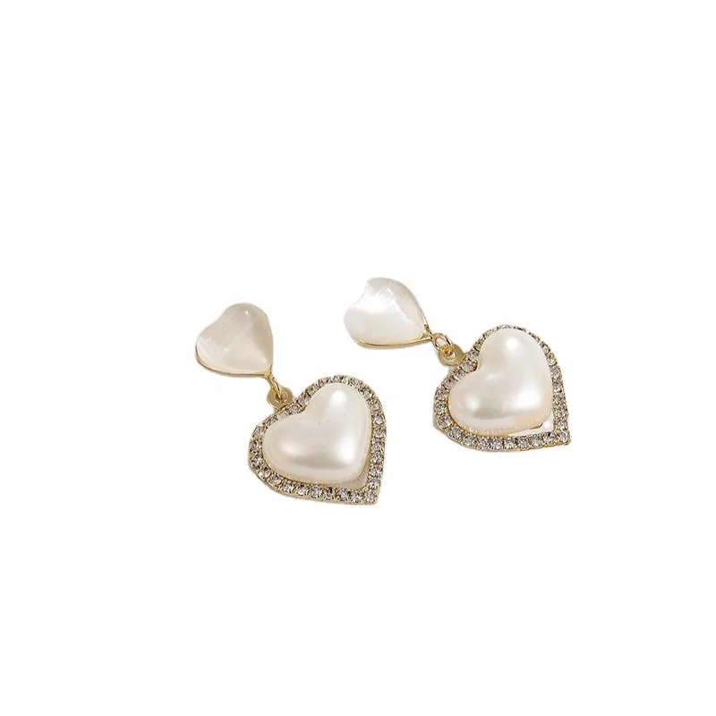 

Obei Women Jewelry Trendy Gold Plated Heart Design Opal Stone Earrings Heart Pearl Drop Earrings Daily Wearing Fashion Jewelry, Gold plated drop earring