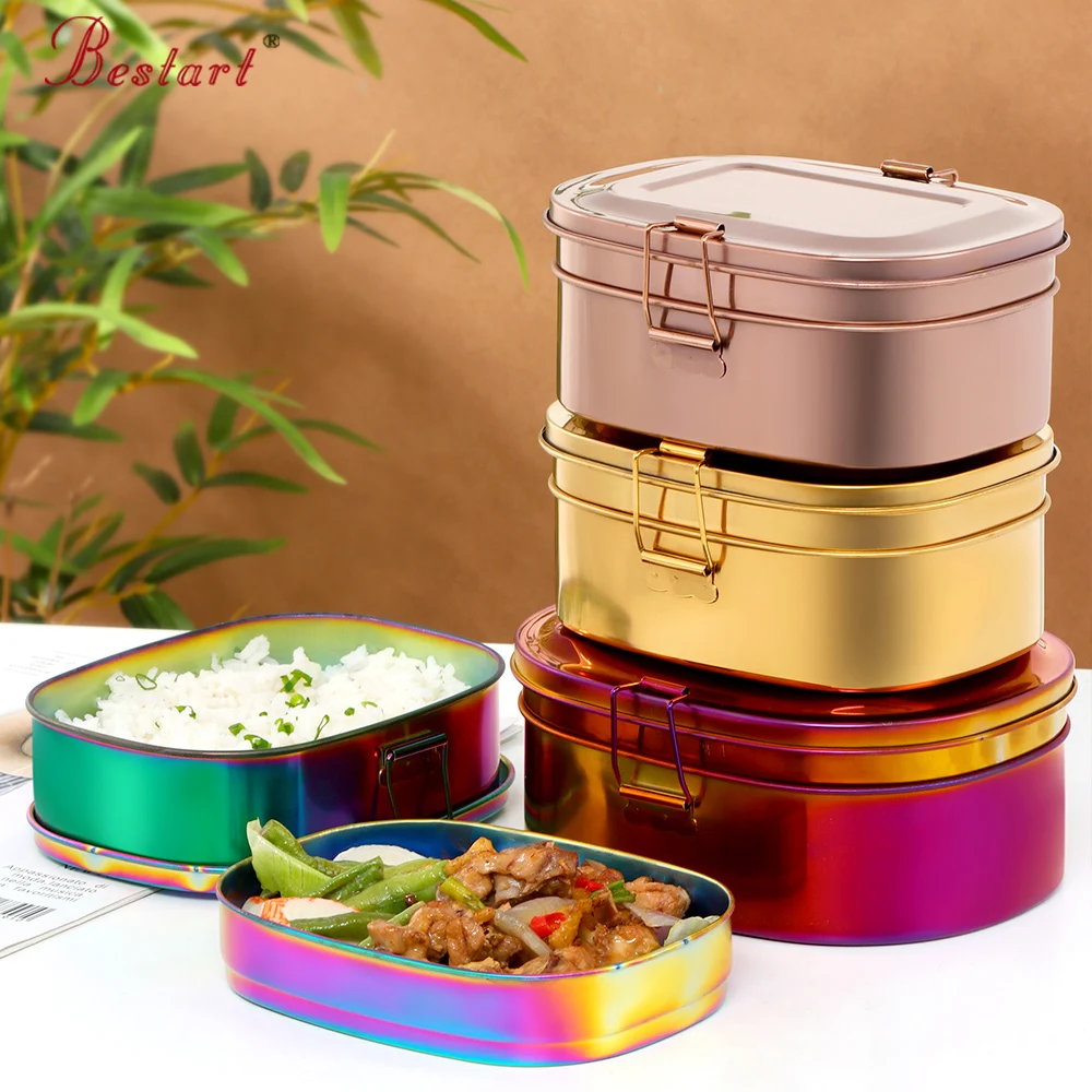 

Amazon Eco Friendly Two Layer Rectangle Snack Take Away Food Packaging Stainless Steel Bento Lunch Box, Silver,gold,rose gold,rainbow